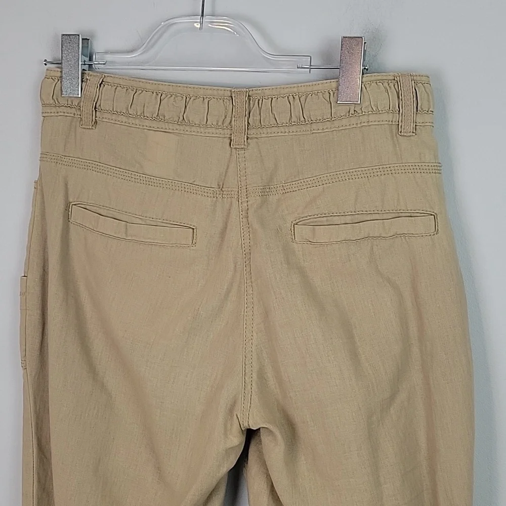 y2k H&M beige linen cargo roll up pants size 8